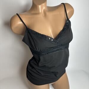 Y2K Black Sequin Lace Cami Top Medium Witchy Whimsigoth Butterfly Clubwear